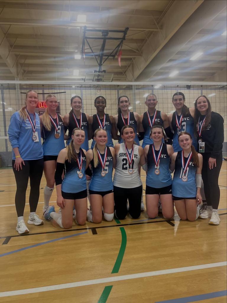 Summit Volleyball Club athletes in action during a competitive national tournament match