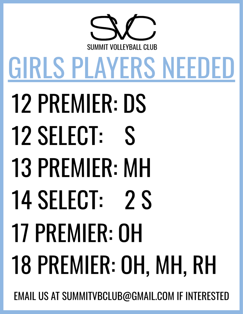 SVC Girls Players Needed